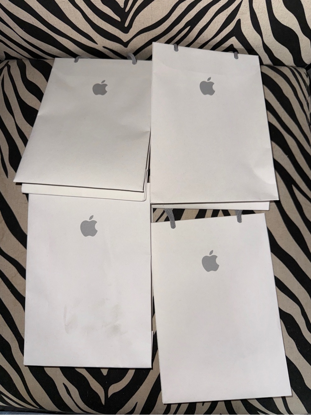 Apple White Gift Bags with Gray Logo and Handles - Set of 4